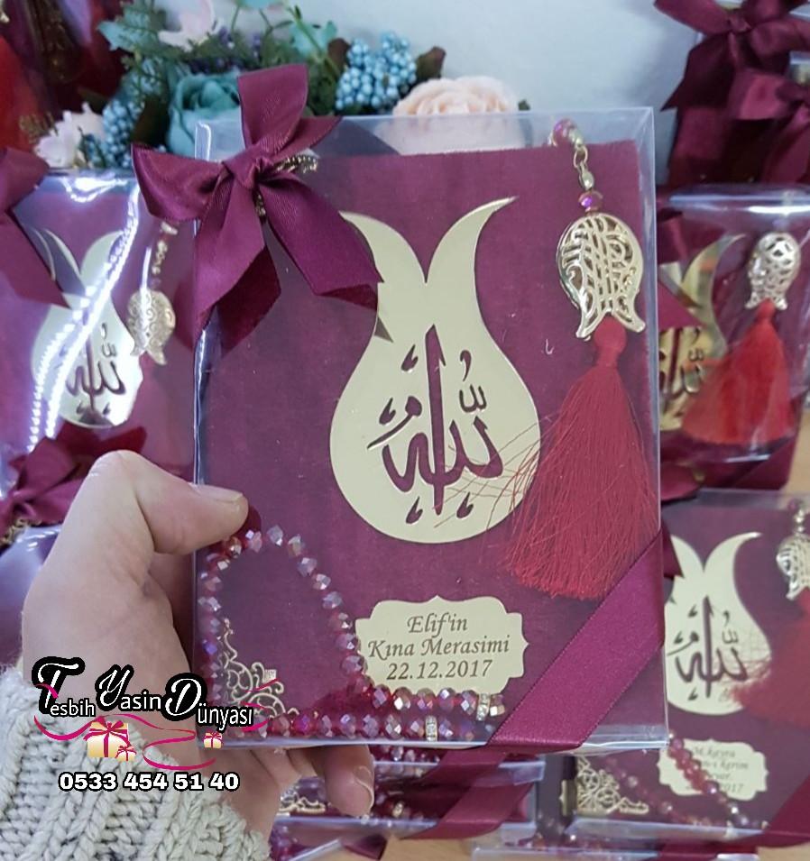 Kristal Tesbihli Set Bordo